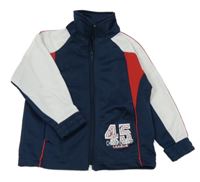 Tmavomodro-bílo-červená sportovní propínací mikina s číslem