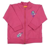 Tmavorůžová propínací mikina s květinami Staccato