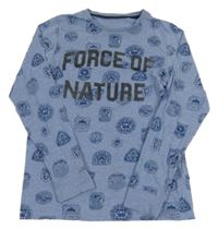 Modré melírované triko s obrázky