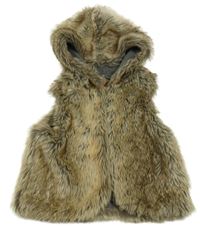 Hnědá kožešinová podšitá vesta s kapucí Next
