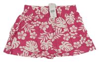Nové - Fuchsiové lněné sukňové kraťasy s listy F&F