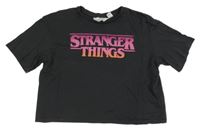 Antracitové crop tričko s nápisem - Stranger Things H&M