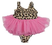 Béžovo-růžové jednodílné plavky s leopardím vzorem a tylovou sukní V by Very