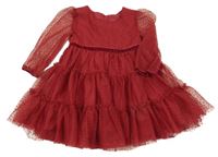 Nové - Vínové puntíkaté tylové šaty Dunnes