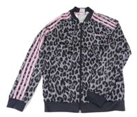 Šedo-černá sportovní propínací mikina s leopardím vzorem Adidas