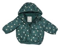 Tmavozelená šusťáková zateplená bunda s hvězdami a kapucí M&S