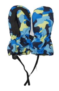 Modro-žluté army šusťákové palcové rukavice Lupilu