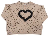 Béžový puntíkatý lehký svetr s 3D srdcem Primark