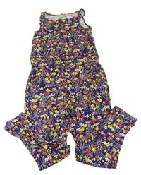 Tmavomodro-barevný květovaný kalhotový overal H&M