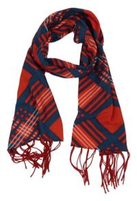 Tmavomodro-červená vzorovaná fleecová šála 