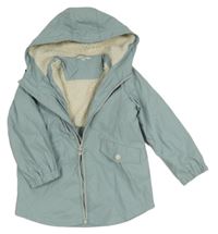 Šedomodrá nepromokavá lehce zateplená bunda s kapucí 