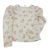 Smetanové květované triko s nabíranými rukávy shein