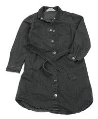Tmavošedé plátěné propínací košilové šaty s páskem H&M