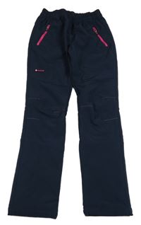 Tmavomodré sofsthellové kalhoty s růžovými zipy 