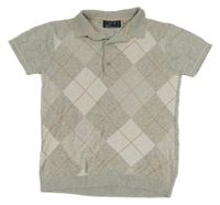 Šedo-bílé kárované úpletové polo tričko Next
