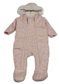 Světlerůžová šusťáková zimní kombinéza s hvězdičkami a kapucí St. Bernard