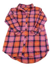 Růžovo-červeno-tmavomodré kostkované košilové šaty Next