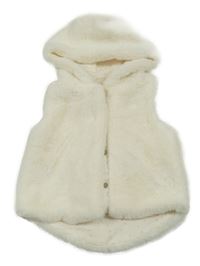 Bílá kožešinová podšitá vesta s kapucí Yd.