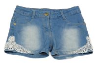 Modré riflové kraťasy s krajkou 