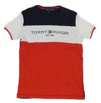 Červeno-bílo-tmavomodré tričko s logem - Tommy Hilfiger