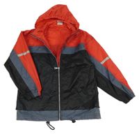 Červeno-černá šusťáková jarní bunda s kapucí 