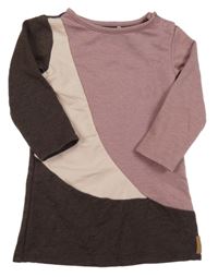 Hnědo-růžové teplákové šaty 