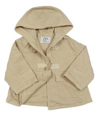 Béžový plátěný jarní kabátek a kapucí Zara