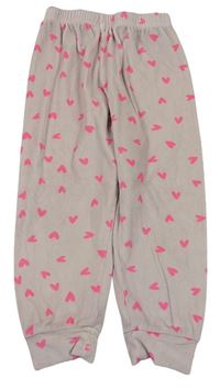 Růžové plyšové pyžamové kalhoty se srdíčky 