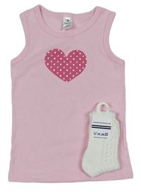 2set - Růžová košilka se srdcem + bílé perforované ponožky