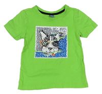 Zelené tričko se psem z překlápěcích flitrů Dopodopo