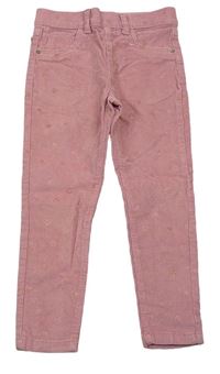 Starorůžové puntíkaté manšestrové elastické kalhoty Denim Co.