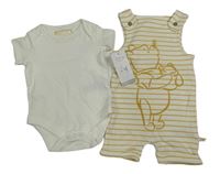2set - Bílé body + hořčicovo-bílé pruhované laclové kraťasy s Medvídkem Pú Disney