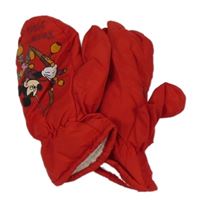 Červené šusťákové palcové zimní rukavice s Mickeym 
