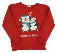 Červená mikina s tučňáky 