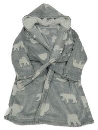 Šedý plyšový župan s medvídky a kapucí Primark