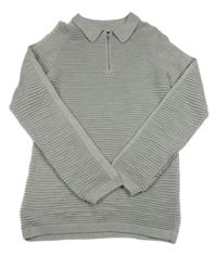 Šedý žebrovaný svetr s límečkem River Island