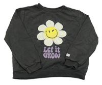 Antracitová mikina s květem a nápisem H&M