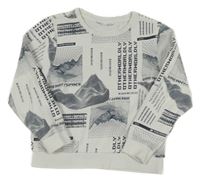 Bílo-tmavomodrá vzorovaná mikina s obrázky a nápisy Name it