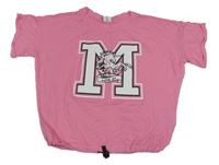 Růžové crop tričko s písmenem a jednorožcem Page one young