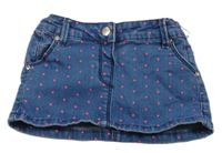 Tmavomodro-růžová puntíkatá riflová tepláková sukně 