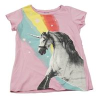 Růžové tričko s duhou a jednorožcem Dopodopo