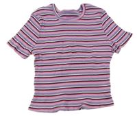 Fialovo-růžovo-bílé pruhované žebrované crop tričko Primark