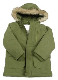Khaki šusťáková zimní bunda s kapucí s kožešinou Primark