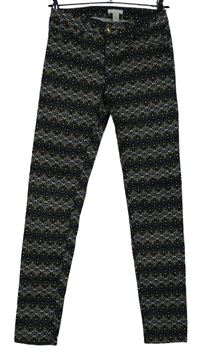 Dámské tmavomodro-béžové vzorované elastické skinny kalhoty H&M