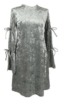 Nové - Dámské šedé sametové šaty s mašličkami Primark 