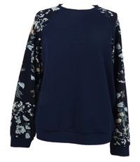 Dámská tmavomodrá mikina s květovanými rukávy Shein 