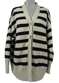 Dámský béžovo-černý pruhovaný propínací svetr Primark 