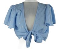 Dámské světlemodré vzorované šifonové bolerko na zavazování Shein 