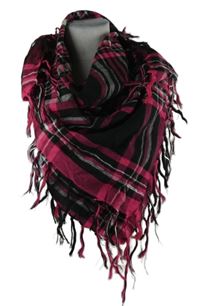Dámský černo-růžový kostkovaný šátek s třásněmi 