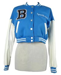 Dámská modro-bílá crop baseballová mikina s nápisem 